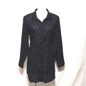 Vix Paula Hermanny Black Sheer Button Up Tunic Top Large Resort Luxury Coverup